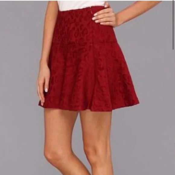 Free People Red Chenille Cheetah Skirt, Size (8) - Picture 3 of 7